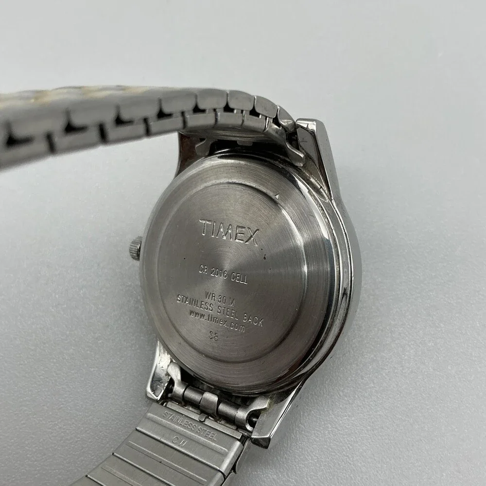 Timex Indiglo Mens Watch 35mm Black Dial Two Tone Bracelet Day Date New Battery